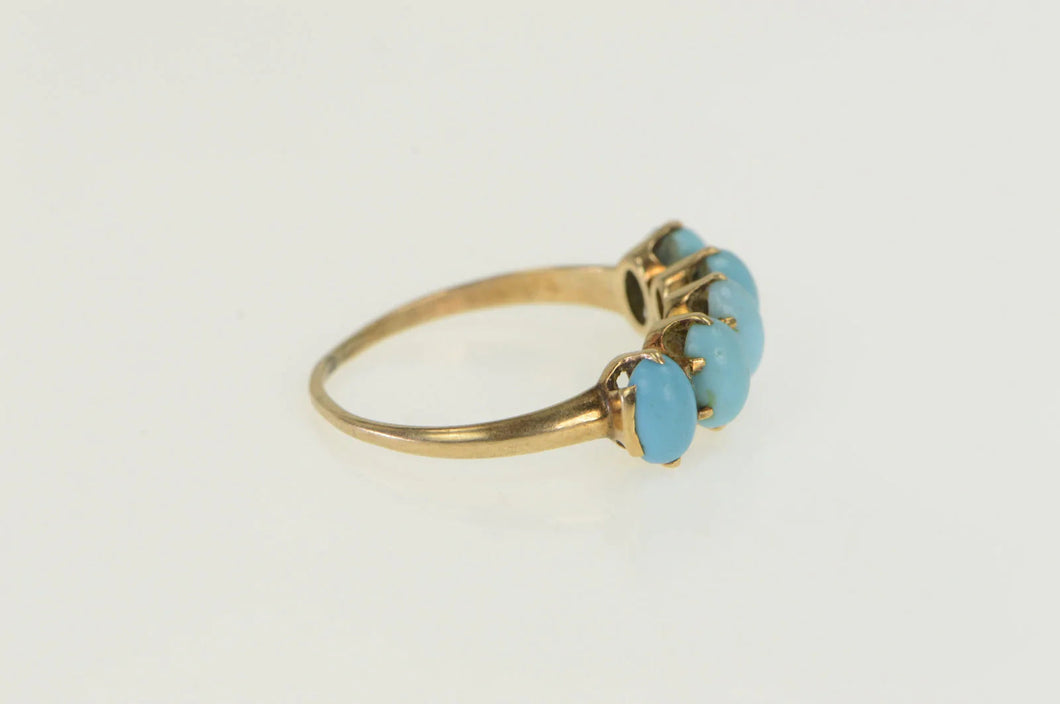 14K Victorian Five Stone Turquoise Statement Ring Yellow Gold