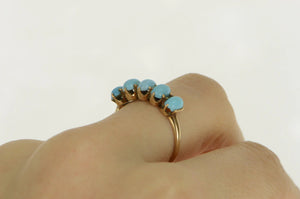 14K Victorian Five Stone Turquoise Statement Ring Yellow Gold