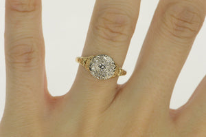 14K Art Deco Diamond Cluster Promise Engagement Ring Yellow Gold