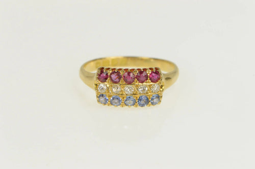18K 1913 1.10Ctw OEC Diamond Sapphire Ruby Band Ring Yellow Gold
