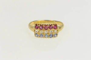 18K 1913 1.10Ctw OEC Diamond Sapphire Ruby Band Ring Yellow Gold