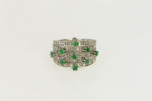Load image into Gallery viewer, 18K Victorian Emerald Diamond Tiered Five Band Ring White Gold