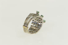 Load image into Gallery viewer, 18K Victorian Emerald Diamond Tiered Five Band Ring White Gold