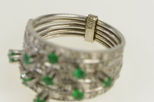 Load image into Gallery viewer, 18K Victorian Emerald Diamond Tiered Five Band Ring White Gold