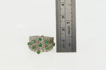 Load image into Gallery viewer, 18K Victorian Emerald Diamond Tiered Five Band Ring White Gold
