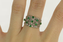 Load image into Gallery viewer, 18K Victorian Emerald Diamond Tiered Five Band Ring White Gold