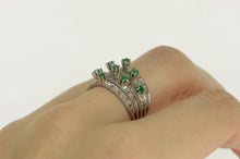 Load image into Gallery viewer, 18K Victorian Emerald Diamond Tiered Five Band Ring White Gold