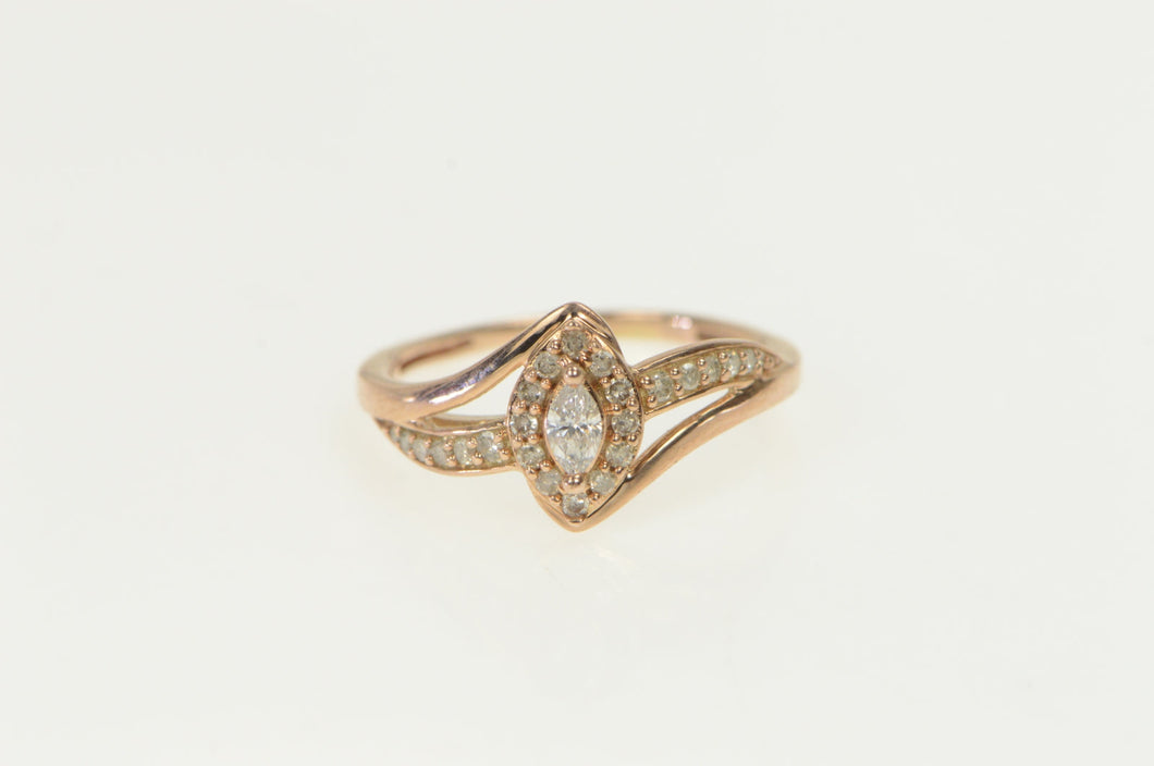 10K 0.35 Ctw Marquise Diamond Halo Bypass Ring Rose Gold