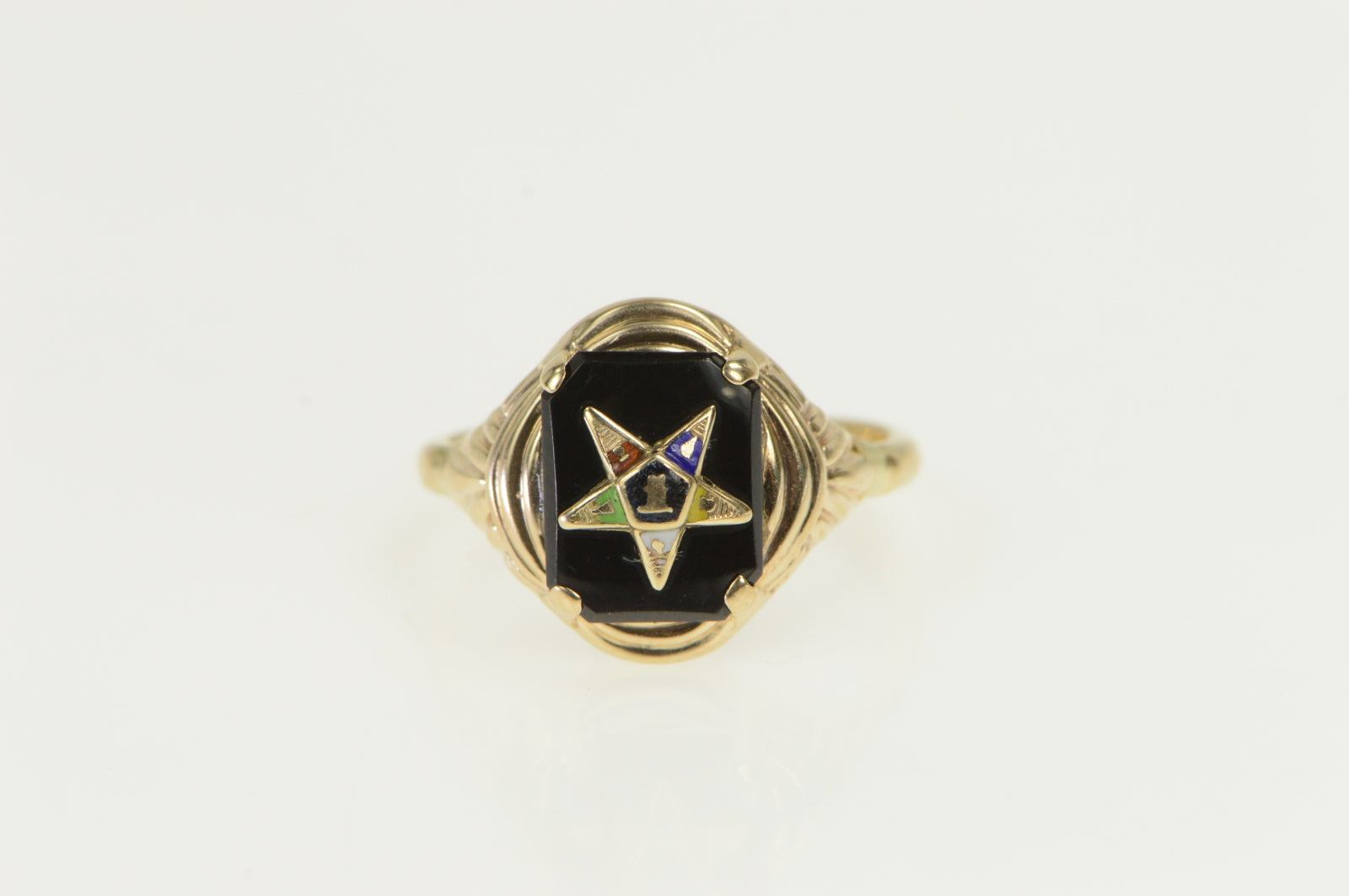 14K Order of the Eastern Star Black Onyx Vintage Ring Yellow Gold