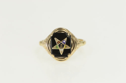 14K Order of the Eastern Star Black Onyx Vintage Ring Yellow Gold