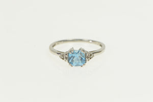 10K Cushion Blue Topaz Diamond Engagement Ring White Gold