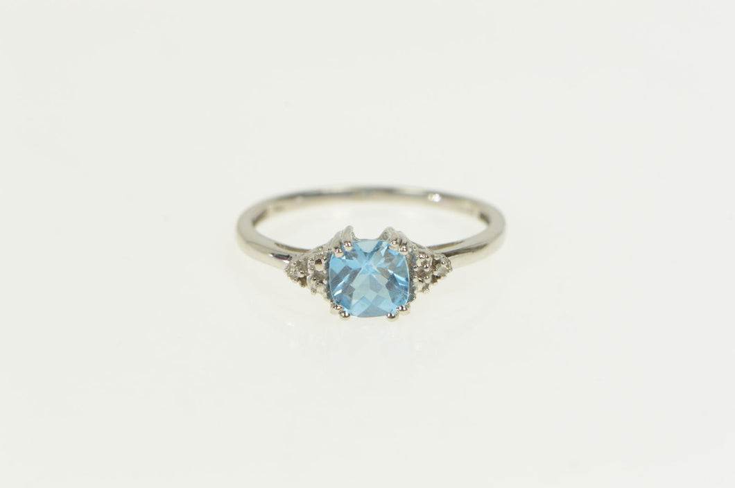 10K Cushion Blue Topaz Diamond Engagement Ring White Gold