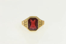 Load image into Gallery viewer, 10K 1940&#39;s Emerald Cut Garnet Squared Statement Ring Yellow Gold