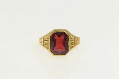 10K 1940's Emerald Cut Garnet Squared Statement Ring Yellow Gold