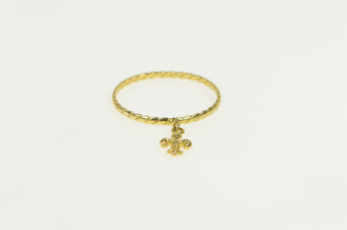 18K Fleur De Lis Dangle Charm Statement Ring Yellow Gold