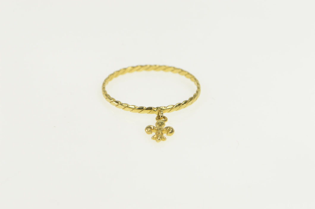 18K Fleur De Lis Dangle Charm Statement Ring Yellow Gold