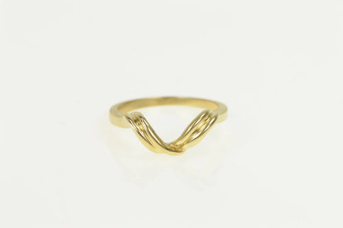 14K Grooved Chevron Curved Wedding Band Ring Yellow Gold