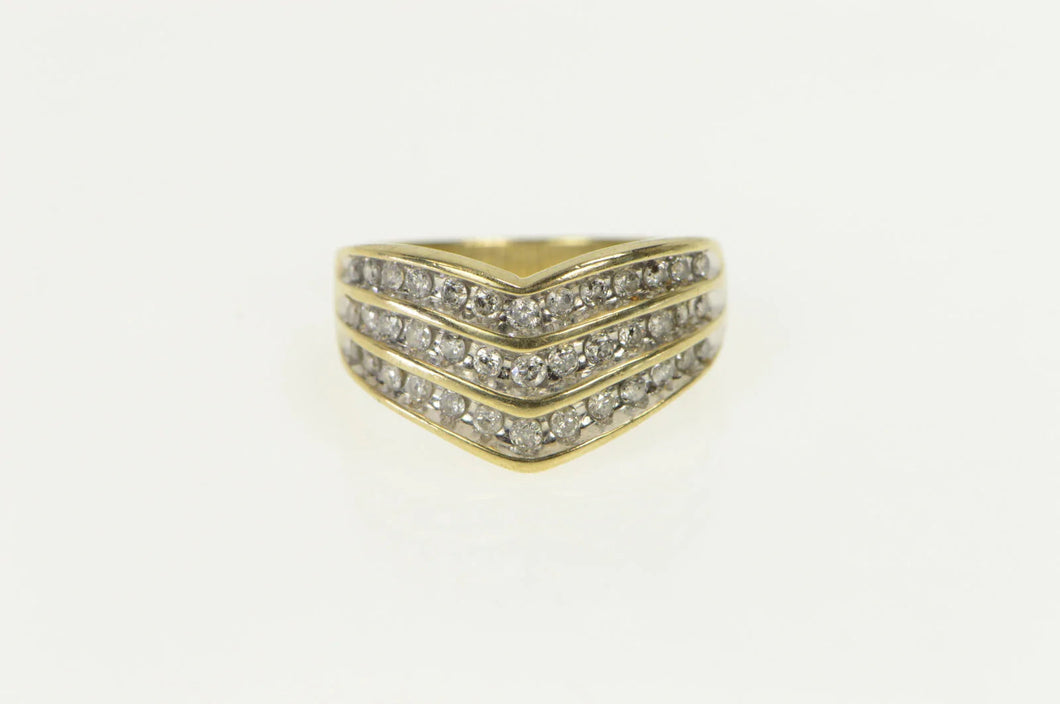 10K 0.50 Ctw Diamond Chevron Tiered Row Band Ring Yellow Gold