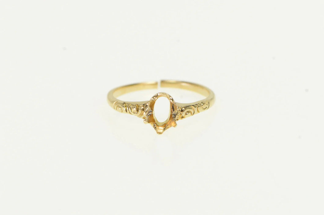 10K Victorian Scroll Engraved Engagement Setting Ring Yellow Gold