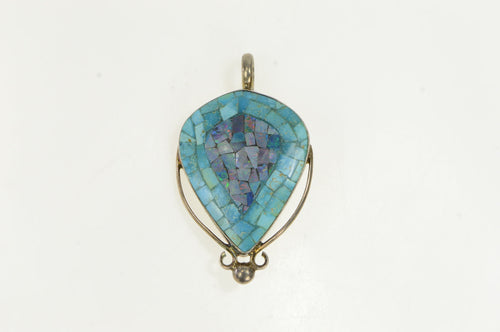 Sterling Silver Jay King DTR Opal Turquoise Pear Mosaic Pendant