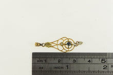 Load image into Gallery viewer, 10K Victorian Sapphire Seed Pearl Ornate Drop Pendant Yellow Gold