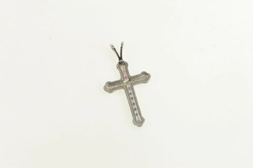 14K Diamond Sapphire Ruby Cross Christian Pendant White Gold