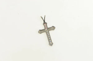 14K Diamond Sapphire Ruby Cross Christian Pendant White Gold
