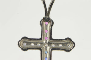 14K Diamond Sapphire Ruby Cross Christian Pendant White Gold
