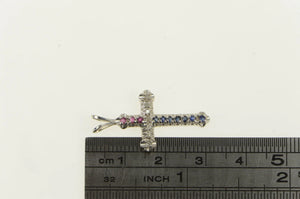 14K Diamond Sapphire Ruby Cross Christian Pendant White Gold