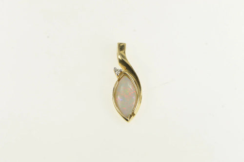 14K Marquise Opal Diamond Accent Vintage Pendant Yellow Gold