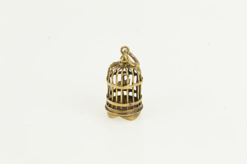 14K Vintage 3D Ornate Bird Cage Detailed Charm/Pendant Yellow Gold