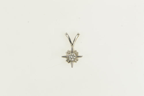 14K 1940's Diamond Solitaire Star Vintage Pendant White Gold
