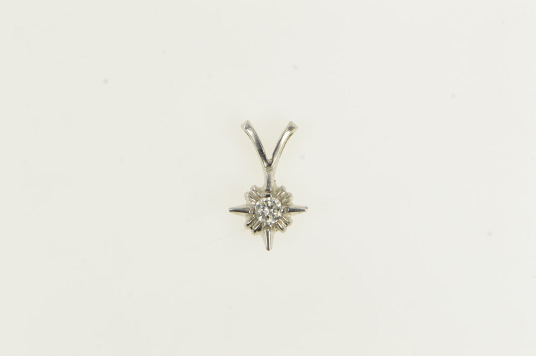14K 1940's Diamond Solitaire Star Vintage Pendant White Gold