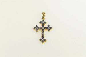 10K Sapphire Diamond Classic Vintage Cross Pendant Yellow Gold