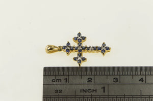 10K Sapphire Diamond Classic Vintage Cross Pendant Yellow Gold