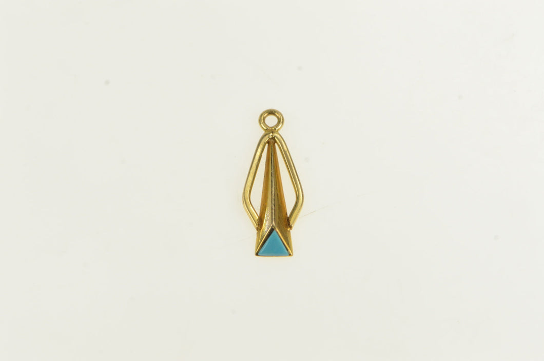 14K Robert Nofchissey Native American Turquoise Charm/Pendant Yellow Gold