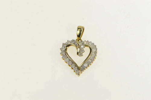 10K 1.00 Ctw Baguette & Round Diamond Heart Pendant Yellow Gold