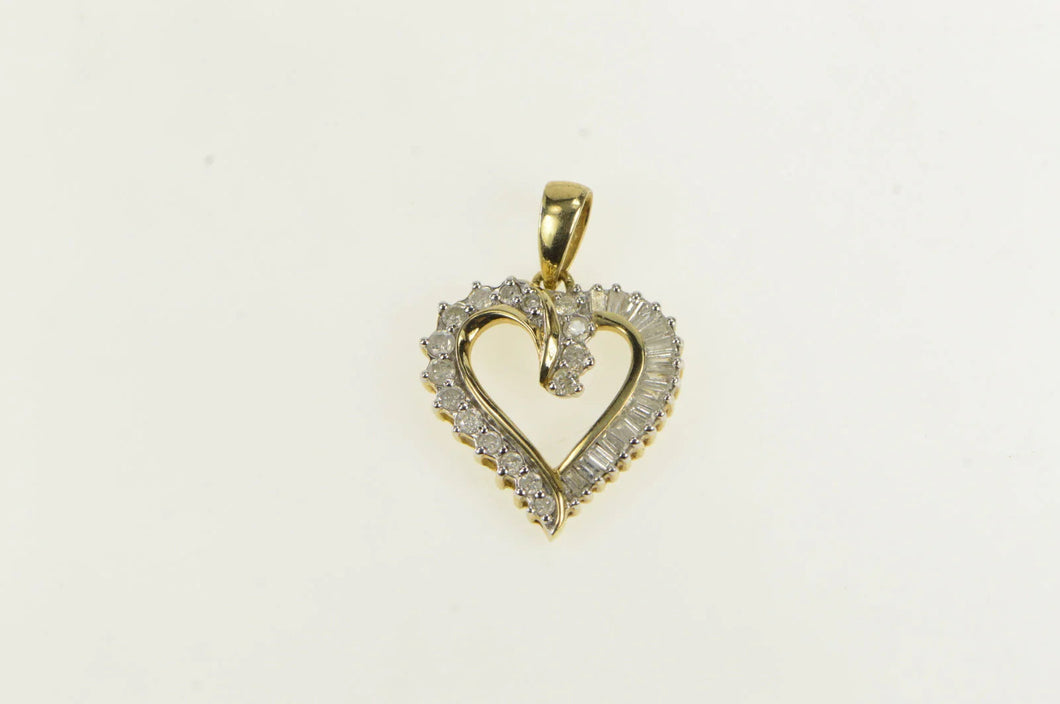 10K 1.00 Ctw Baguette & Round Diamond Heart Pendant Yellow Gold