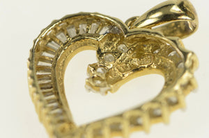 10K 1.00 Ctw Baguette & Round Diamond Heart Pendant Yellow Gold