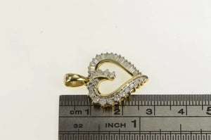 10K 1.00 Ctw Baguette & Round Diamond Heart Pendant Yellow Gold