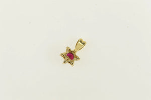 14K 0.55 Ctw Natural Ruby Diamond Halo Flower Pendant Yellow Gold