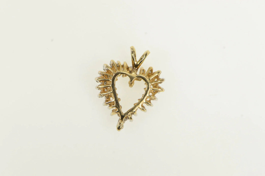 14K 0.75 Ctw Diamond Cluster Heart Love Vintage Pendant Yellow Gold