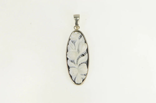 Sterling Silver Carved Onyx Floral Rose Bouquet Statement Pendant
