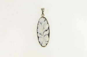 Sterling Silver Carved Onyx Floral Rose Bouquet Statement Pendant