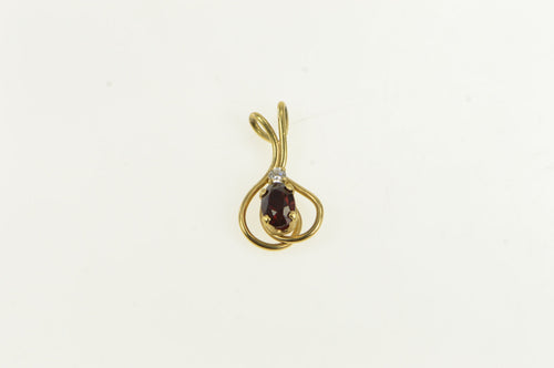 14K Garnet Diamond Accent Vintage Classic Pendant Yellow Gold