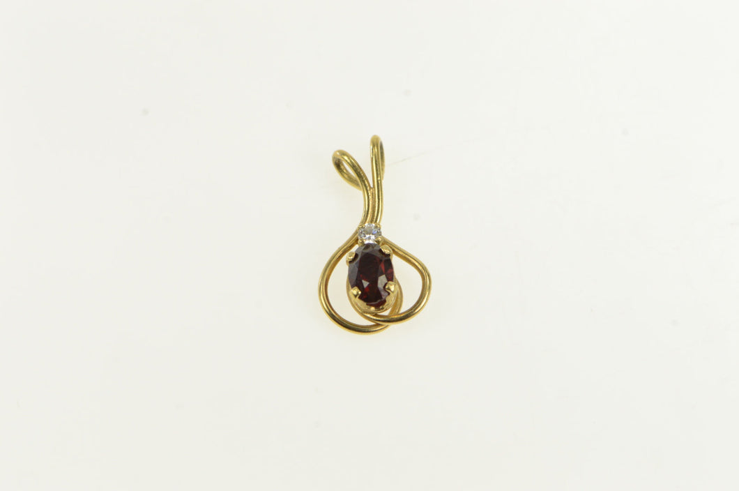 14K Garnet Diamond Accent Vintage Classic Pendant Yellow Gold