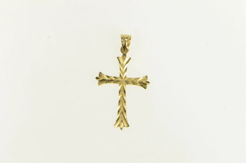 14K Grooved Diamond Cut Cross Christian Faith Charm/Pendant Yellow Gold