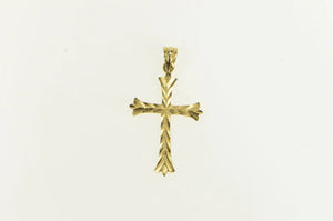 14K Grooved Diamond Cut Cross Christian Faith Charm/Pendant Yellow Gold