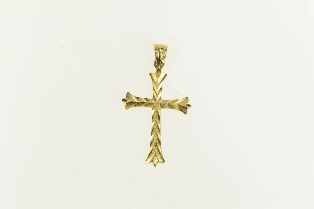 14K Grooved Diamond Cut Cross Christian Faith Charm/Pendant Yellow Gold
