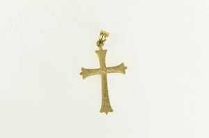 14K Grooved Diamond Cut Cross Christian Faith Charm/Pendant Yellow Gold